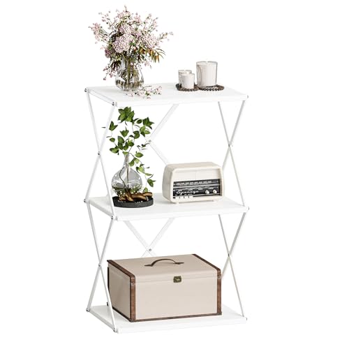 3-Tier End Table Small Side Table Tall Bedside Night Stand with Storage Sofa Side desks for Living Room Bedroom Office Bathroom Small Space White ET-03W - color: White High
