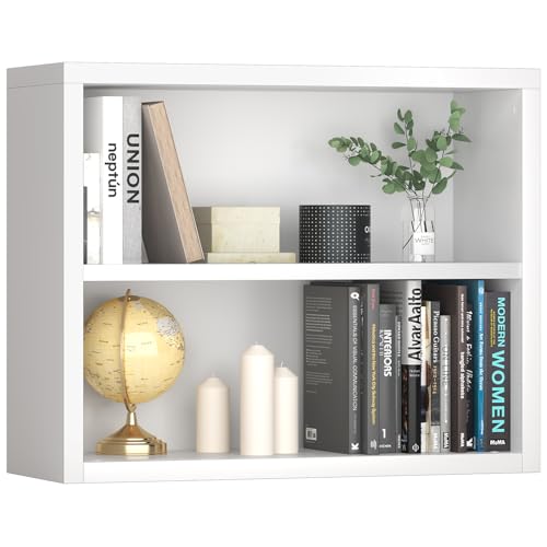 furtble 2-Tier Bookshelf, 24.5''H Wood Bookcase with Closed Back, Sturdy Modern Display Storage Shelf for Living Room, Home Office, or Study, White - size: 2-Tier-30.7W