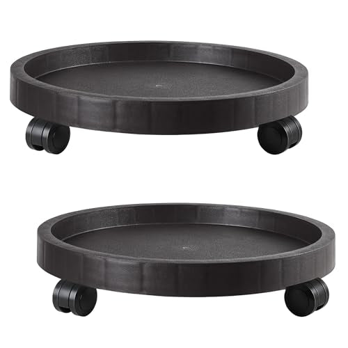 2 Pack of 14.2 Inch Planter Caddies Rolling Saucer Caddy with Wheels, Heavy Duty Wheeled Stand for Potted Plant, Round Coaster Roller Base Tray with Casters, Flower Pot Dolly Holder for Indoor Outdoor - color: Brown, size: 14.17" (14 ¹¹/₆₄ in)