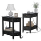 Treocho End Tables Living Room Set of 2 with Charging Station and 2 Drawers | Narrow Side Table with Ample Storage, Sofa Bedside Table for Small Spaces, Living Room, Bedroom, Black - color: Black