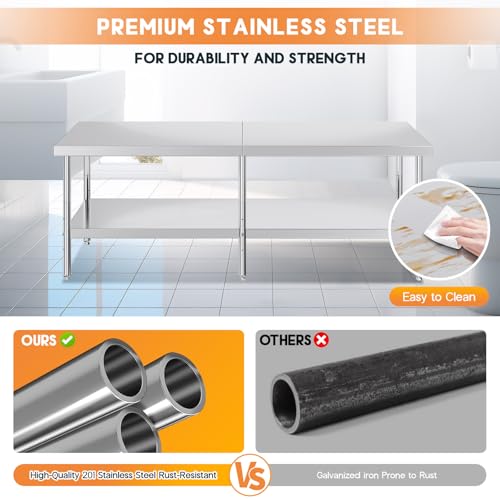 Jocisland 30" x 96" Stainless Steel Table for Prep & Work, Food-Grade Stainless Steel Adjustable Under Shelf and Feet, for Commercial Kitchen, Restaurant, Hotel and Garage - size: 30x96 in, style: Table