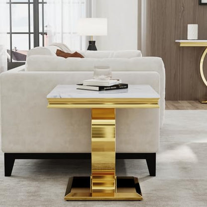 Asday Gold End Table Set of 2, White Side Table for Living Room, Bedroom, 2 Stable End Tables with U-Shaped Polished Gold Base and Square Bottom Plate - color: White, size: Set of 2
