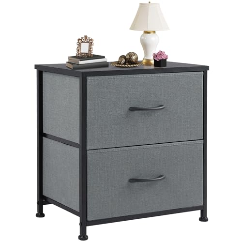 DUMOS Nightstand Small Dresser with 2 Fabric Drawers Side Bedroom End Table Kids Bedside Storage Furniture for 20 inch Tall Night Stand for Closet, Entryway, College Dorm, Grey - color: Classic Grey, size: 11.8"D x 18"W x 20"H (2 Drawers)