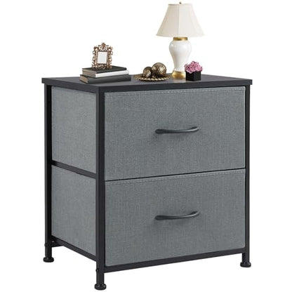 Grey Nightstand with Two Drawer Side Tables Living Room 2 Drawer Dresser Bedroom End Bedside Table Cabinet with Storage Night Stand, Wooden Top Metal Frame Handle, 20'' Tall