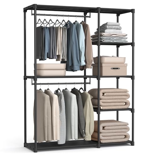 SONGMICS Portable Closet, Freestanding Closet Organizer, Clothes Rack with Shelves, Hanging Rods, Storage Organizer, for Cloakroom, Bedroom, 48.8 x 16.9 x 71.7 Inches, Black URYG026B02 - size: 48.8"L x 16.9"W x 71.7"H