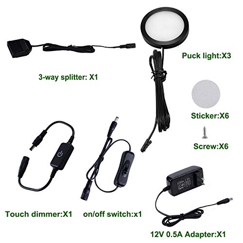 AIBOO Under Cabinet LED Black Cover Puck Lighting Kit with Touch Dimmer Switch for Kitchen Cupboard Closet Lighting (3 Lights,Warm White) - color: Warm White, size: 3 lights