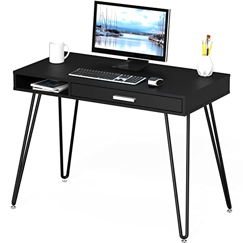 SHW Home Office Computer Hairpin Leg Desk with Drawer, Black - color: Black