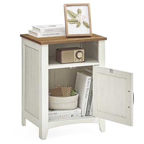 VASAGLE Nightstand Farmhouse Barn Door Bedside Table with Storage | Side End Table, Night Stand, Open Compartment, for Bedroom, Rustic White and Honey Brown, LIRY Collection, LET609K41 - color: Rustic White + Honey Brown, size: 1 PACK