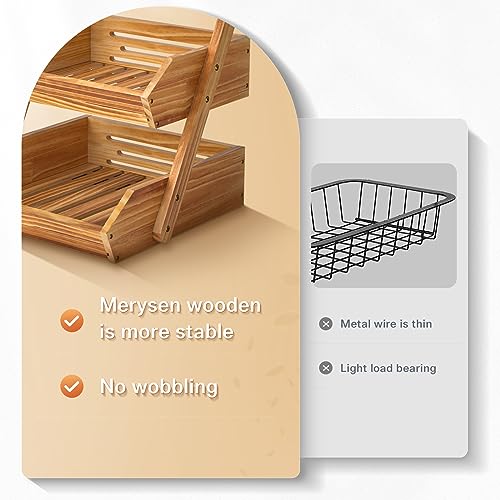 Merysen 3-Tier Wooden Fruit Basket For Kitchen Countertop, Self-assembly | Large Fruit Holder Stand, Vegetable, Snack, Bread Organzier and Storage - size: 3 Tier Wooden