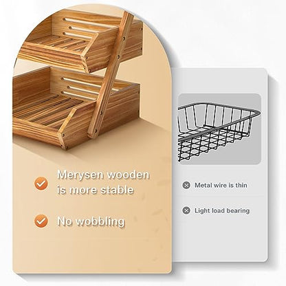 Merysen 3-Tier Wooden Fruit Basket For Kitchen Countertop, Self-assembly | Large Fruit Holder Stand, Vegetable, Snack, Bread Organzier and Storage - size: 3 Tier Wooden