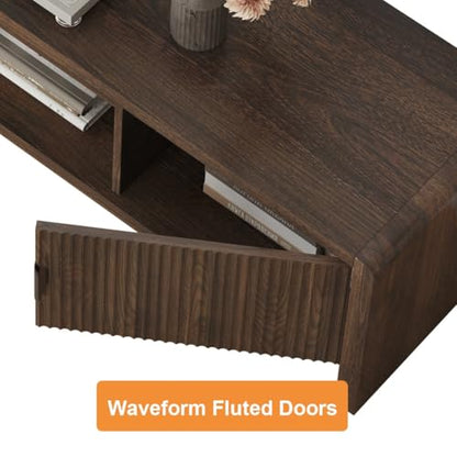 TV Stand with Storage and 8 Cube Bookshelf with 4 Doors for Living Room Bedroom (Dark Walnut)