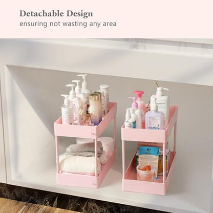 Danpinera 4-Tier Pink Slim Storage Cart, Narrow Laundry Cart with Wheels, Dividers, Hanging Cups, Hooks, Easy Assembly - style: 4 Tier Pink
