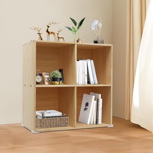 4-Cube Solid Wood Bookcase, 2-Tier Wood Storage Organizer, 23.6in