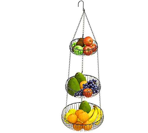 Simple Houseware Adjustable Metal Hanging Fruit Basket, Oblate, Black, 11" W x 11" L x 30" H | 11" W x 11" L x 30" H - color: Black, style: Oblate Basket