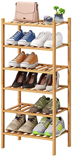 viewcare Small Shoe Rack, 6-Tier Shoe Shelf for Entryway, Bamboo Wood Shoe Rack for Closet & Hallway, Long 17.2IN | Beautiful | Functional | Sturdy | Durable - color: Natural Bamboo, size: 6-Tier_Samll