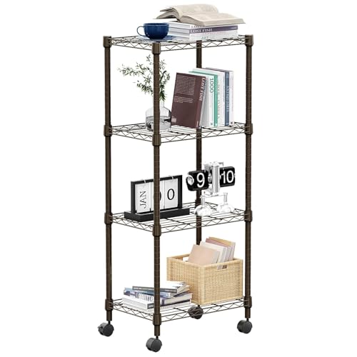 M MZG 1000 lbs 4-Shelf Adjustable Heavy Duty Steel Wire Rack, Adjustable Storage Shelving Unit with Wheel for Kitchen, Garage, Laundry Brown 11.8" D x 17.7" W x 40.8" H - color: Brown, size: 4 tier, 11.8" D x 17.7" W x 40.8" H