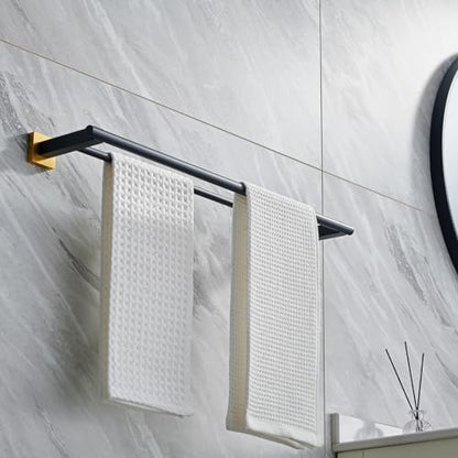 Miyili Double Bath Towel Bar 24-Inch SUS 304 Stainless Steel Towel Holder Rack for Bathroom Black & Gold, A02BG60B - color: Black & Gold, size: 24-Inch