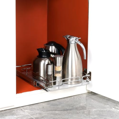 VEVOR 12.5"Wx21"Dx3.5"H Pull Out Cabinet Organizer, Heavy Duty Slide Out Pantry Shelves, Chrome-Plated Steel Roll Out Drawer, Drawer Storage for Home Under Sink, 14"Wx22"Dx7"H Install Size for Cabinet - size: 12.5"Wx21"D
