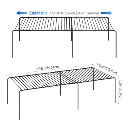 4Pack Expandable Storage Shelf, 13.5"~23" L x 9.4" W x 5.5" H, Black | Adjustable Rustproof Metal Wire Spice Rack, Space Saver Kitchen Storage Shelves for Pan, Pot, Countertop, Drawer, Fridge - size: 4Pack-Black-13.5-23 x 10 inch