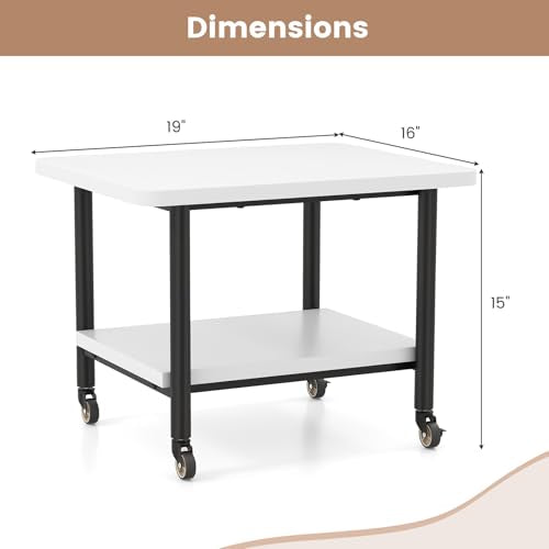 Tangkula Printer Stand with Storage, Under Desk Printer Table with 4 Wheels & Locking Mechanism, 2-Tier Rolling End Table Storage Rack for Bedroom, Living Room, Study - color: White