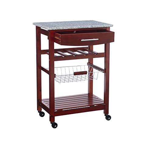 Linon Hanover Wenge Kitchen Cart with Granite Top, Model Number: 44037WENGE-01-KD-U - color: Wenge and Granite, style: Whitney