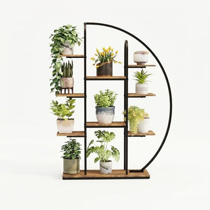 Tall Metal Plant Stand with Grow Light, 9-Tier Moon-Shaped LED Flower Rack, Multi-layer Display Holder for Living Room Balcony