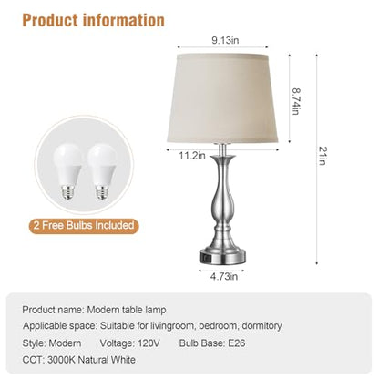 Bedside Table Lamp Touch Control Bedroom Lamps with USB A and C Charging Port 3 Way Dimmable Touch Lamps for Nightstand Living Room Bedroom Dorm Home Office Reading, Set of 2 - color: Silver