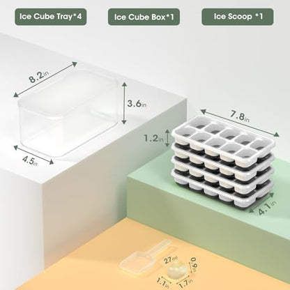 DOQAUS Ice Cube Tray with Lid and Bin - 4 Pack Silicone Ice Cube Trays for Freezer, Stackable Ice Bucket Kits with Storage Container & Scoop for Kitchen, RV, Cocktail, Coffee - color: Dark Black