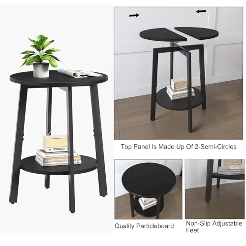 sthmec Side Table, Small Round End Table with Storage Shelf for Small Space, 2-Tier Black Bedside Table Sofa Couch Table, Round Accent Table Nighstands for Living Room, Bedroom, Black - color: Black