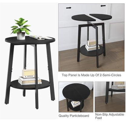 sthmec Side Table, Small Round End Table with Storage Shelf for Small Space, 2-Tier Black Bedside Table Sofa Couch Table, Round Accent Table Nighstands for Living Room, Bedroom, Black - color: Black