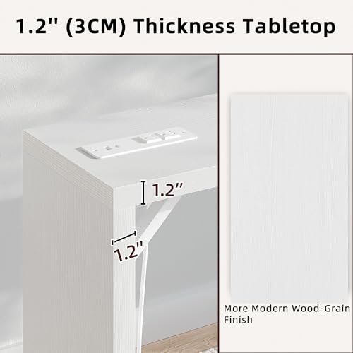 TIQLAB Sofa Table, 79''L x 9.1''W (1.2'' Thickness) Long Console Table Behind Couch, Entryway Table with Angled Metal Frame, Industrial Console Table, White - color: White, size: 79''L x 9.1''W x 31.5''H