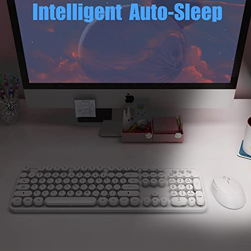 Wireless Keyboard Mouse Combo, 104 Keys Cute White Keyboard with Number Pad & Mouse for Windows, Computer, PC, Notebook, Laptop (White) - color: 2 White