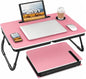BUYIFY 23.4" Foldable Lap Desk Bed Table with Cup Holder Portable Tray | Folds Flat for Easy Storage, No Assembly Laptop Bed Desk, Sturdy and Lightweight, Patent Design, RosePink - color: Rose Pink