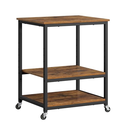 VASAGLE Printer Stand with Locking Wheels, Industrial Mobile Cart, Under Desk Printer Table for Home Office, 23.6 x 19.7 x 29.6 Inches, Storage Shelf, 3-Tier, Rustic Brown and Ink Black - color: Rustic Brown + Ink Black, size: 3 Tiers/Large