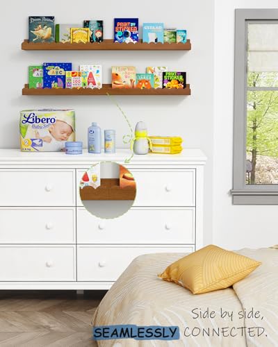 Harwaya Walnut Nursery Book Shelves Wall Set of 4, Dark Wood Scalloped Floating Bookshelf for Wall, Cloud Wooden Hanging Shelving Unit for Kids Bedroom Baby Child Toddler Room Kitchen (Walnut Brown) - color: Walnut