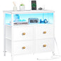 Yoobure Night Stand with Charge Station, Nightstand with 4 Drawers Bedside Table, LED Dresser with Storage Shelf, Night Stands for Bedroom, Side Table 3-Tier Wood End Table for Home, Office White - color: White