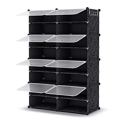 HOMIDEC Shoe Rack, 8 Tier Shoe Storage Cabinet 32 Pair Plastic Shoe Shelves Organizer for Closet Hallway Bedroom Entryway - color: Black, style: 2 by 8