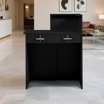 Reception Desk with Counter,Small Front Desk with Two Lockable Drawers,Cable Management Holes,Counter Table for Salon Lobby Office Home (Black) - color: Black