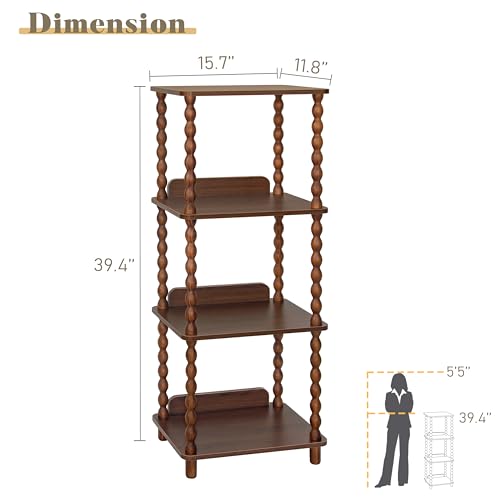 Fultyle Small Book Shelf, 4-Tier Wood Bookshelf with Storage, Short Bookcase Display Shelves for Small Spaces, Bedroom, Living Room and Office with Solid Wood Legs (Walnut Brown) - color: Walnut Brown