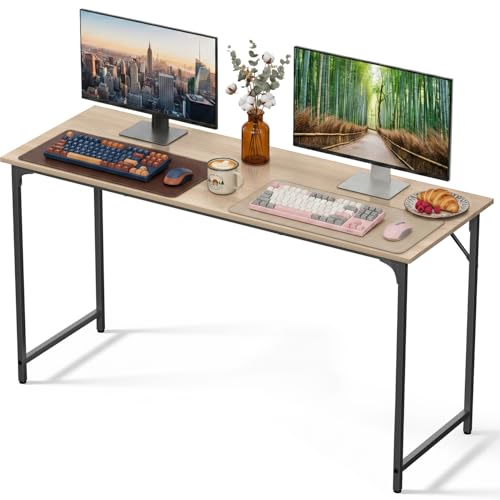 55 Inch Computer Desk, Large Office Desk, Metal Frame Writing Table with Reinforced Sturdy Build, Water-Resistant Scratchproof Surface, Adjustable Feet for Bedroom Home Office & Study, Nature - color: Nature, size: 55 inch