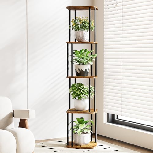 Bamworld Tall Plant Stand Indoor, Corner Plant Shelf for Multiple Plants, 5 Tier Metal Flower Pot Stands for Patio Garden Balcony Living Room Bedroom