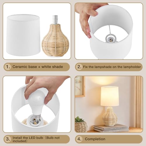 EJIAXIN Rattan Table Lamp Boho Lamps Set of 2-12.5" Mini Farmhouse Wicker Light Rustic End Table Decorative Small Lamps for Small Spaces Bedroom Nightstand Living Room Reading Desk Side Table Lamp - style: Country