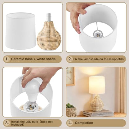 EJIAXIN Rattan Table Lamp Boho Lamps Set of 2-12.5" Mini Farmhouse Wicker Light Rustic End Table Decorative Small Lamps for Small Spaces Bedroom Nightstand Living Room Reading Desk Side Table Lamp - style: Country