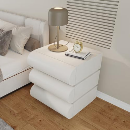 IKuinen Nightstand, Minimalist Bedside Table with 3 Solid Wood Drawer, Night Stands with Microfiber Leather, End Table for Bedroom-White - size: 3 Drawers