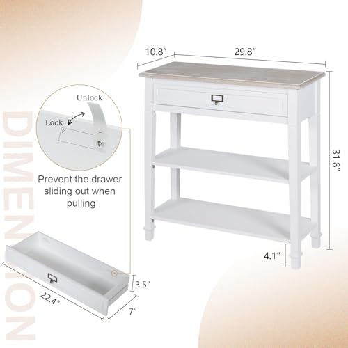 Kinpaw Narrow Console Table with Storage- White Entryway Table, Small Sofa Table with Drawer & Storage Shelf for Entryway, Hallway, Foyer, Living Room Furniture, Behind Couch, Wood - color: White-2 Shelves