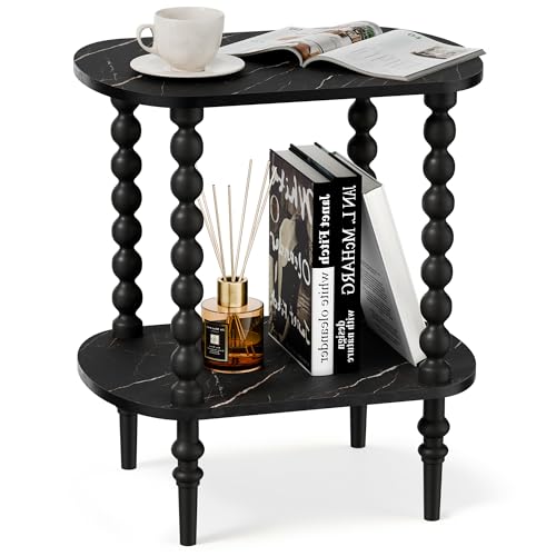 2-Tier Side Table, Small End Table with Storage Shelf for Small Spaces, Modern Bedside Tables for Living Room, Bedroom, Corners, and Office (Black, 11.81 inch) - color: Marble Black
