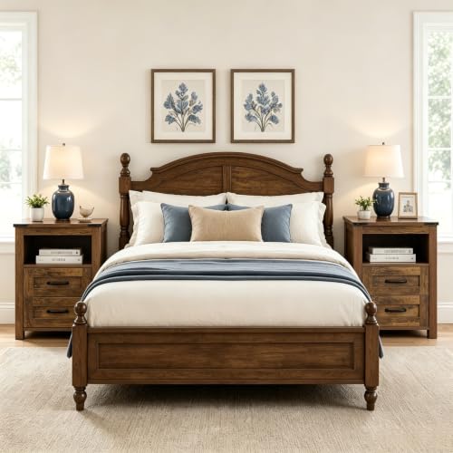 Farmhouse Night Stand, Rustic Brown Nightstand for Bedroom, End Tables with Charging Station, Bedside Table with Drawers, Wood Bedside Cabinet Dresser - color: Brown, size: 1pcs with Charging