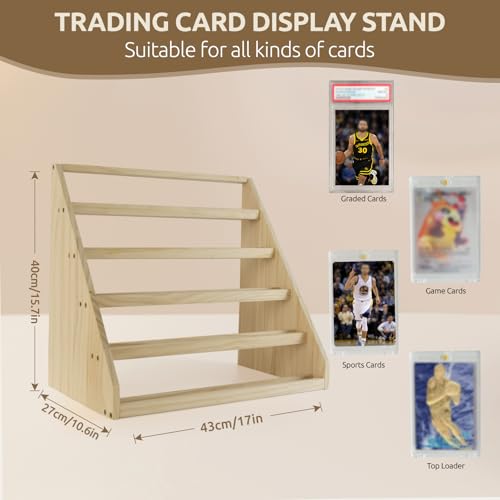Wooden Trading Card Display Stand – 5-Tier Card Display Holder for 35pt Magnetic Cases, Graded Tabletop Display Stand,Sports PSA Card Show Display Case for Baseball, Football Cards Collection(Natural)