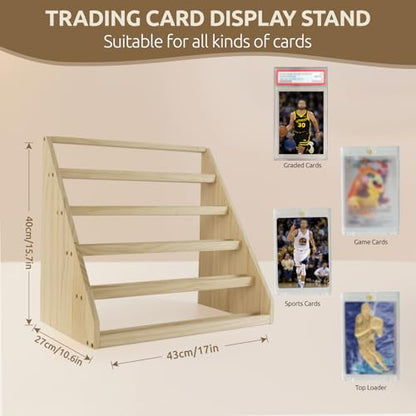Wooden Trading Card Display Stand – 5-Tier Card Display Holder for 35pt Magnetic Cases, Graded Tabletop Display Stand,Sports PSA Card Show Display Case for Baseball, Football Cards Collection(Natural)