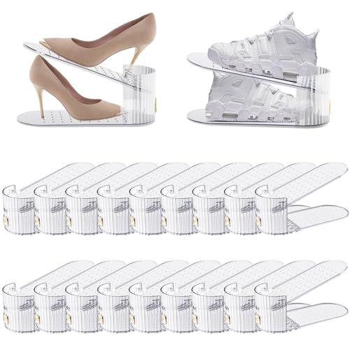 Clear 20 Pack Shoe Slot Organizer, Shoe Stacker Organizer Holders for A Pair of Shoes, Adjustable Thickening Double Layer 50% Shoe Space Saver Rack Storage for Closet (clear, 20 pack) - size: 20 Pack